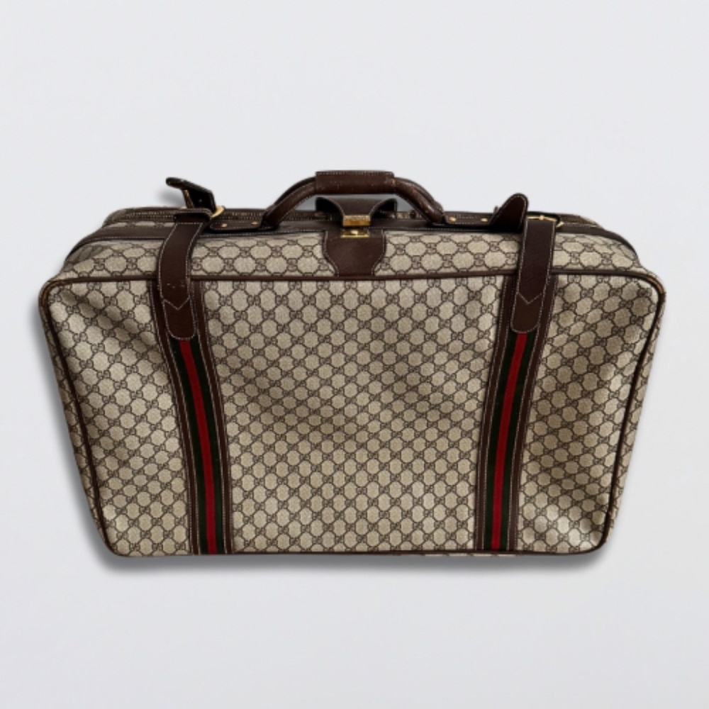 Vintage 1970 Gucci GG Supreme Suitcase Web Stripe Monogram Canvas Gold Closure - Picture 3 of 15